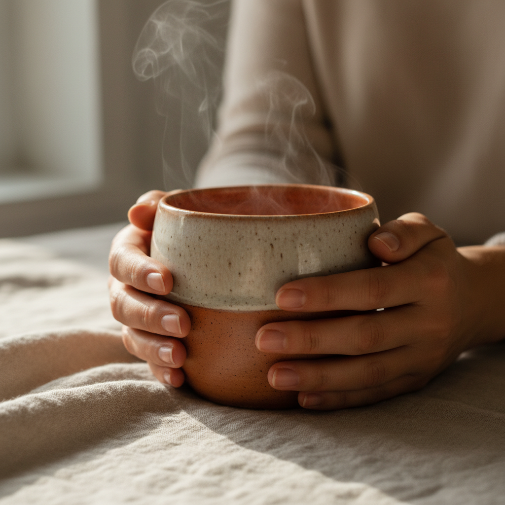 Mains tenant une tasse, symbolisant la relation à soi