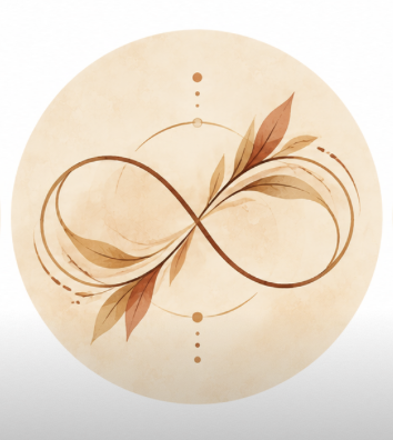 Illustration en forme d’infini aux tons terracotta